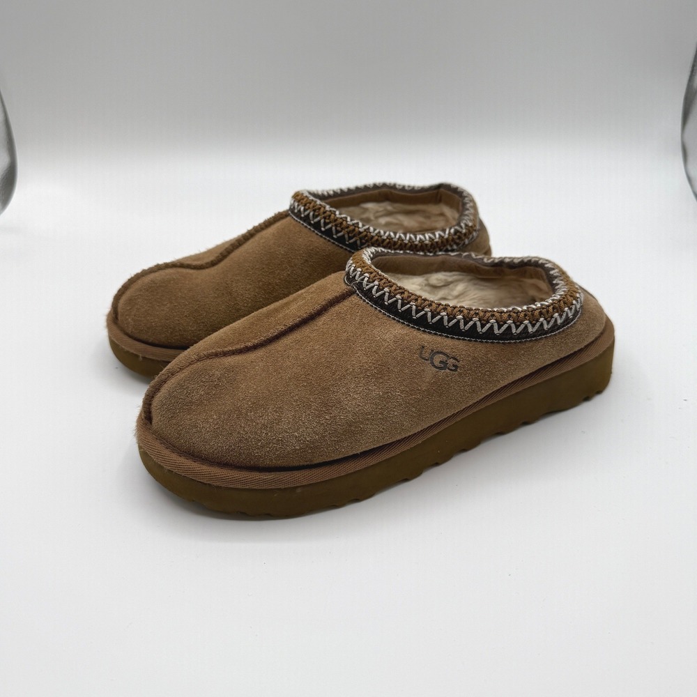 UGG Tasman Slipper Women 5 Chestnut Suede Shearling Lined‎ Slip On Comfort Shoes